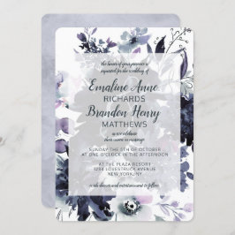 Invitación Nocturna acuarela floral Boda azul turbio