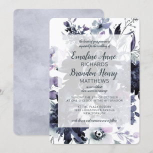 Invitación Nocturna acuarela floral Boda azul turbio