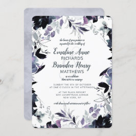 Invitación Nocturna Boda de la Marina Floral Dusty Blue Borde