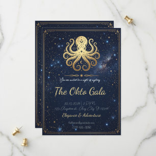 Invitación Nocturna Celestial de Pulpo Dorado Eleg