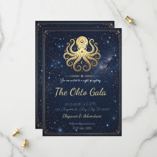 Invitación Nocturna Celestial de Pulpo Dorado Eleg