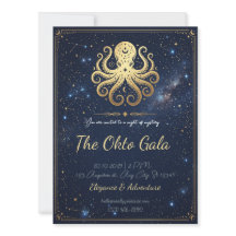 Invitación Nocturna Celestial de Pulpo Dorado Eleg