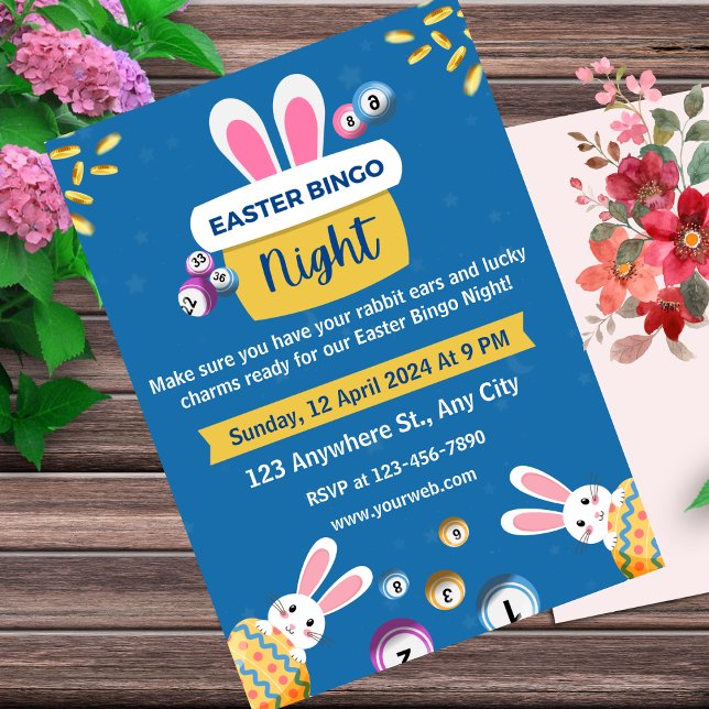 Invitación nocturna de Bingo De Pascua Azul Y Amar (Subido por el creador)