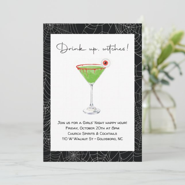 Invitación nocturna de Chicas de Halloween (Anverso de pie)