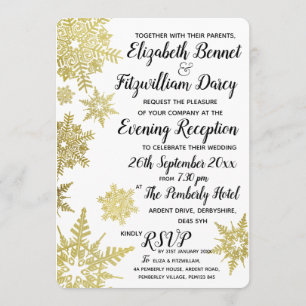 Invitación nocturna de copos de nieve de oro