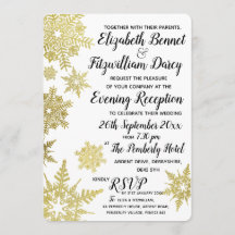 Invitación Nocturna de Copos de Nieve Dorados