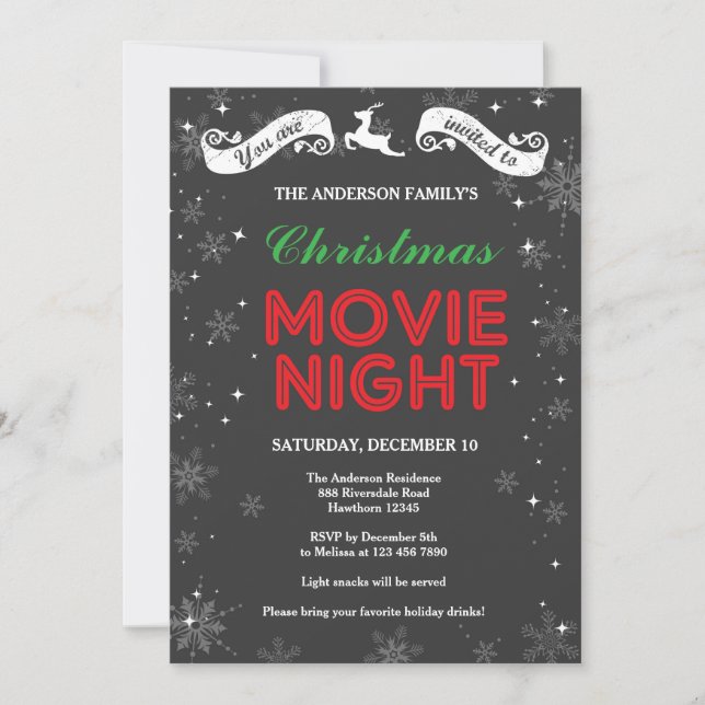 Invitación nocturna de películas navidades, pelícu (Anverso)