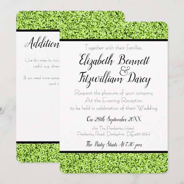 Invitación nocturna de Purpurinas Lime Green Faux (Anverso / Reverso)