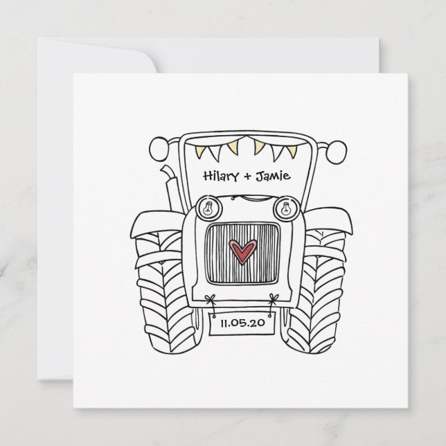 Invitación nocturna de tractor de boda de personal (Anverso)