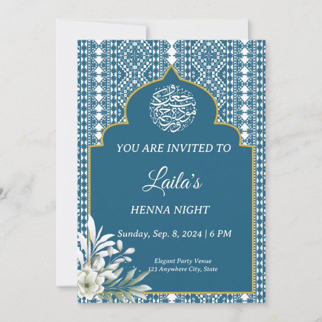 Invitación nocturna personalizada de Blue Henna (Anverso)
