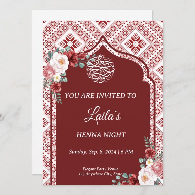 Invitación nocturna personalizada de Red Henna (Anverso / Reverso)