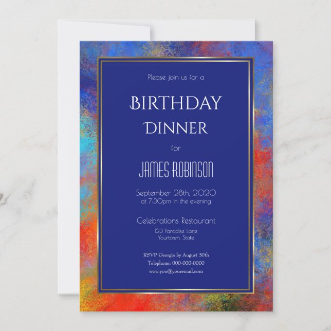 Invitación Nocturno de cumpleaños de la Marina Azul dorado ro (Anverso)