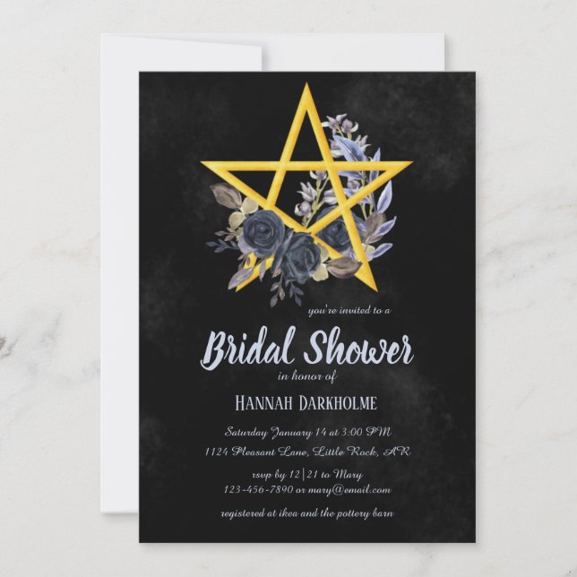 Invitación Nodal gótico negro | Invitat Wiccan Floral Shower (Anverso)