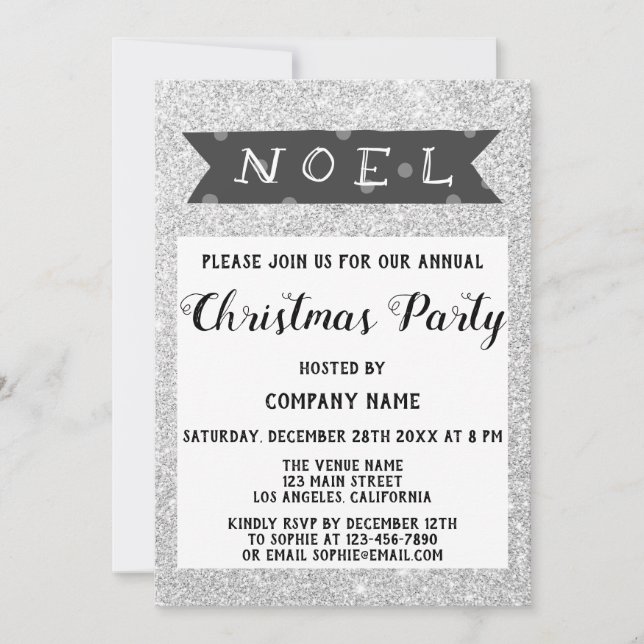 Invitación Noel Company Navidades Fiesta Gray Silver Purpurin (Anverso)