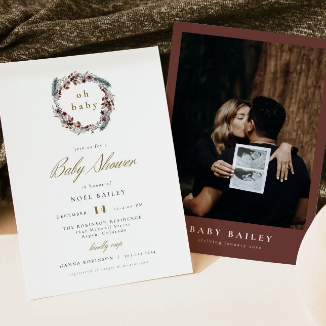 Invitación NOEL Rustic Navidades Pine Winter Baby Shower (Subido por el creador)
