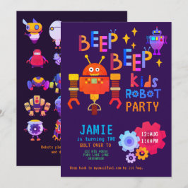 Invitación NOEON ROBOT 2.º cumpleaños Fiesta Chica Gracioso