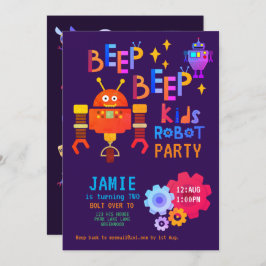 Invitación NOEON ROBOT 2.º cumpleaños Fiesta Chica Gracioso
