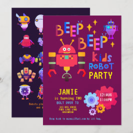 Invitación NOEON ROBOT 2.º cumpleaños Fiesta Chica Gracioso