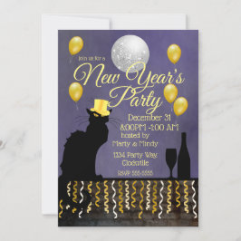 Invitación Noir de chat víspera de Año Nuevo