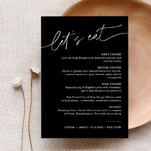 Invitación NOIR Moderno Boda Negro Menú de cena 5x7