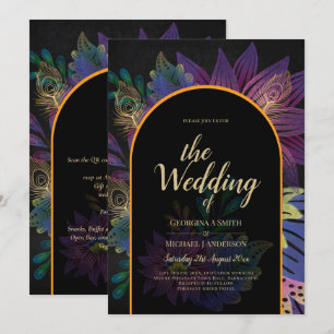 Invitación Noir Peacock Jewel Tones Boda Floral
