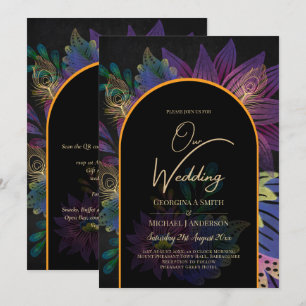Invitación Noir Peacock Jewel Tones Boda Floral