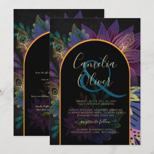 Invitación Noir Peacock Jewel Tones Boda Floral