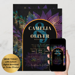 Invitación Noir Peacock Jewel Tones Boda Floral