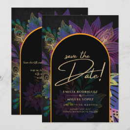 Invitación Noir Peacock Jewel Tones Boda Floral