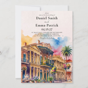 Invitación Nola Destino Boda Acuarela Nueva Orleans