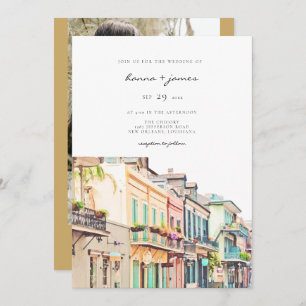 Invitación NOLA Watercolor New Orleans Bourbon Street Boda