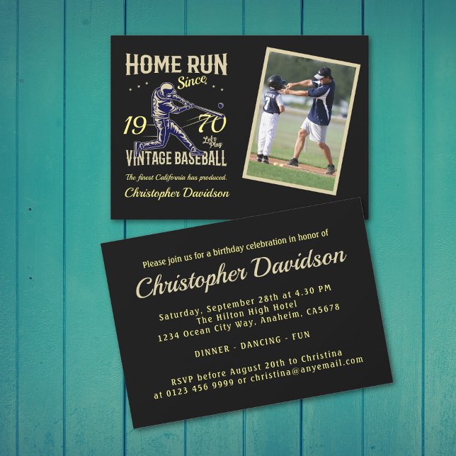 Invitación Nombre de año de foto de béisbol personalizado Cum (Subido por el creador)