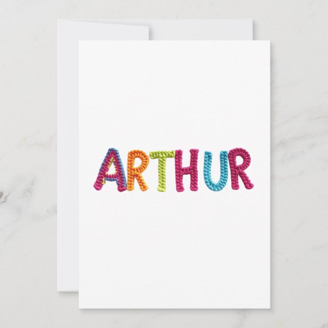 Invitación Nombre de ARTHUR en el patrón de crochet vibrante (Anverso)