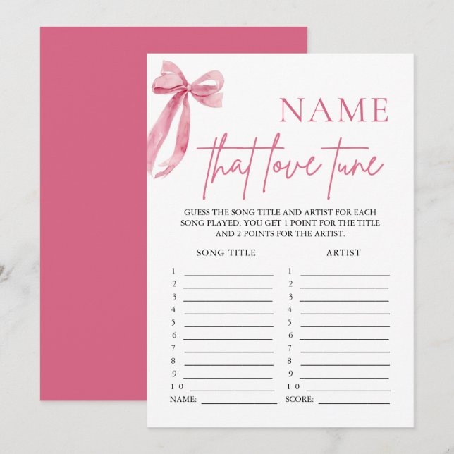 Invitación Nombre De Bow Rosa Que Ama El Juego De Ducha De No (Anverso / Reverso)