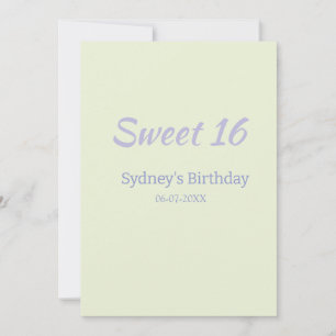 Invitación Nombre de cumpleaños número 16 pastel verde púrpur