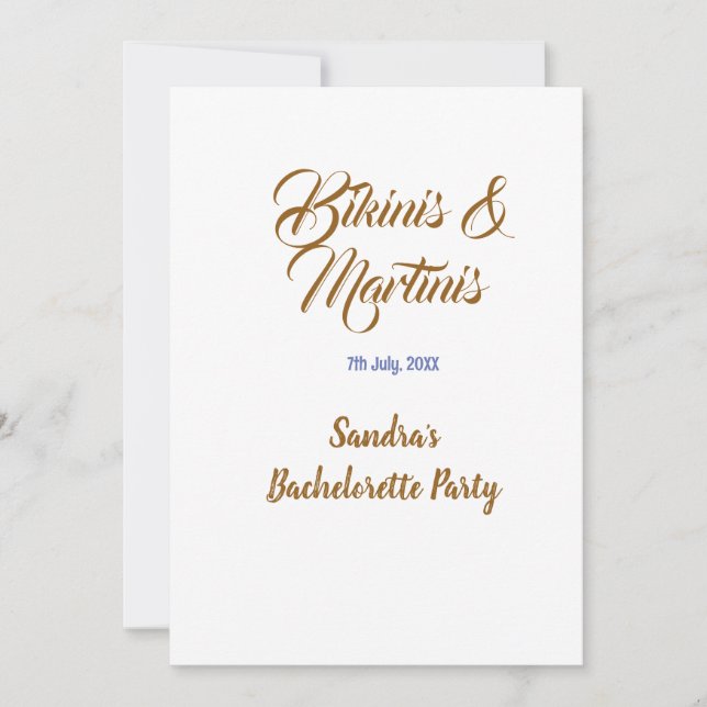 Invitación nombre de despedida de soltera bikinis y martinis  (Anverso)