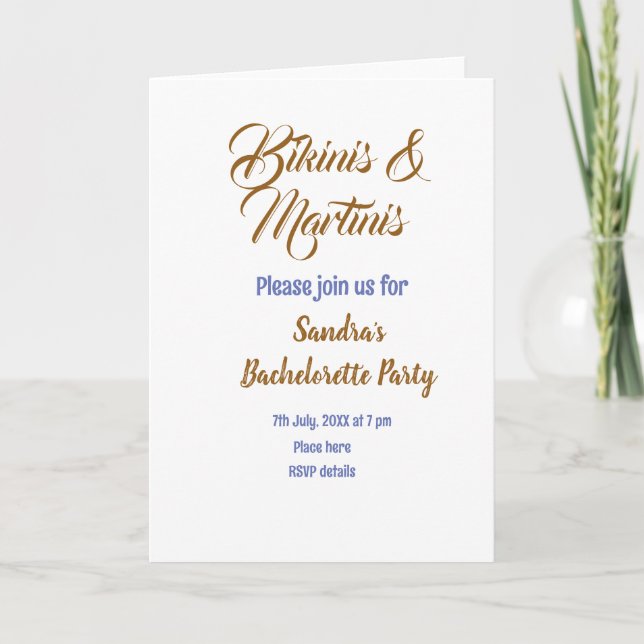 Invitación nombre de despedida de soltera bikinis y martinis  (Anverso)