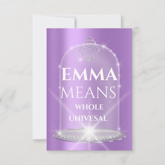 Invitación Nombre de Emma Significado Diamond Birth Púrpura (Anverso)