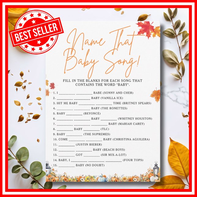 Invitación NOMBRE DE ESA CANCIÓN DE BEBÉ Baby Shower Game PUM (NAME THAT BABY SONG Easy Baby Shower Game A Little Pumpkin is on the Way Fall Autumn Theme)