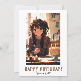 Invitación *NOMBRE DE FOTO Pastel de Cumpleaños CHICA ANIME 