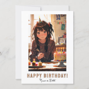 Invitación *NOMBRE DE FOTO Pastel de Cumpleaños CHICA ANIME