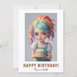 Invitación *NOMBRE DE FOTO Pastel de Cumpleaños Pelo Rojo Azu