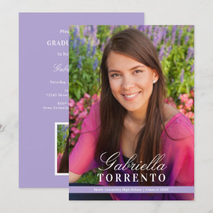 Invitación Nombre de guión de lavanda Foto Fiesta de graduaci