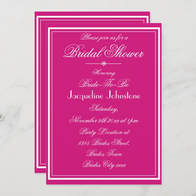 Invitación Nombre de magenta moderno Script RSVP Moda Ducha d (Anverso / Reverso)