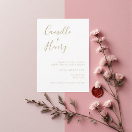 Invitación Nombre de Pareja Minimalista Boda de Oro y Blanco
