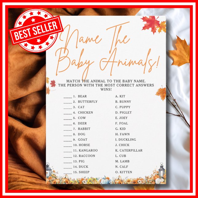 Invitación NOMBRE DEL BABY ANIMALS Baby Shower Game Cute Bear (NAME THE BABY ANIMALS Easy Baby Shower Game A Little Pumpkin is on the Way Fall Autumn Theme)
