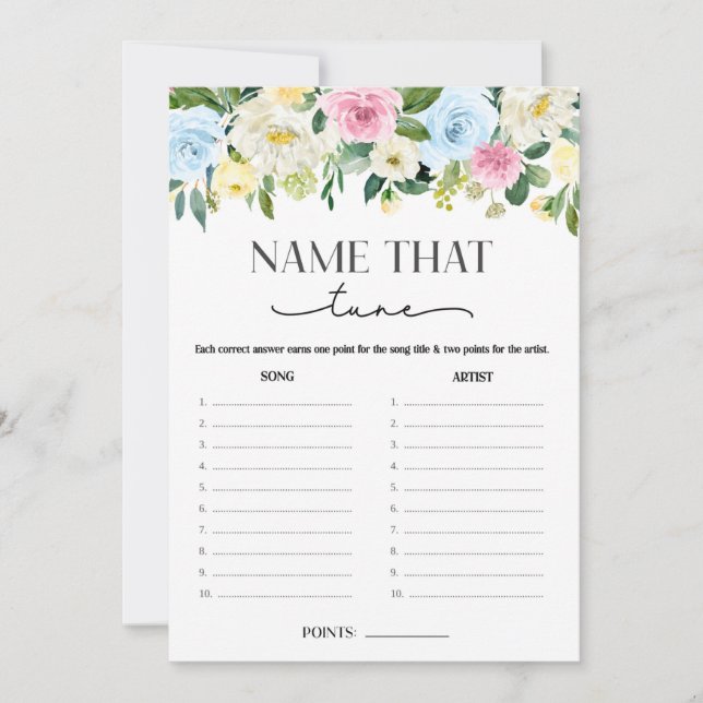 Invitación Nombre floral neutro de género que el juego del be (Anverso)