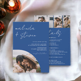 Invitación Nombre guión arco azul 4 foto todo en 1 boda