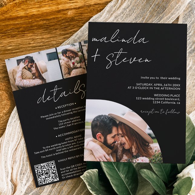 Invitación Nombre guión arco negro 4 foto todo en un boda (Subido por el creador)