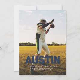 Invitación Nombre negrita: graduación de foto de graduado azu